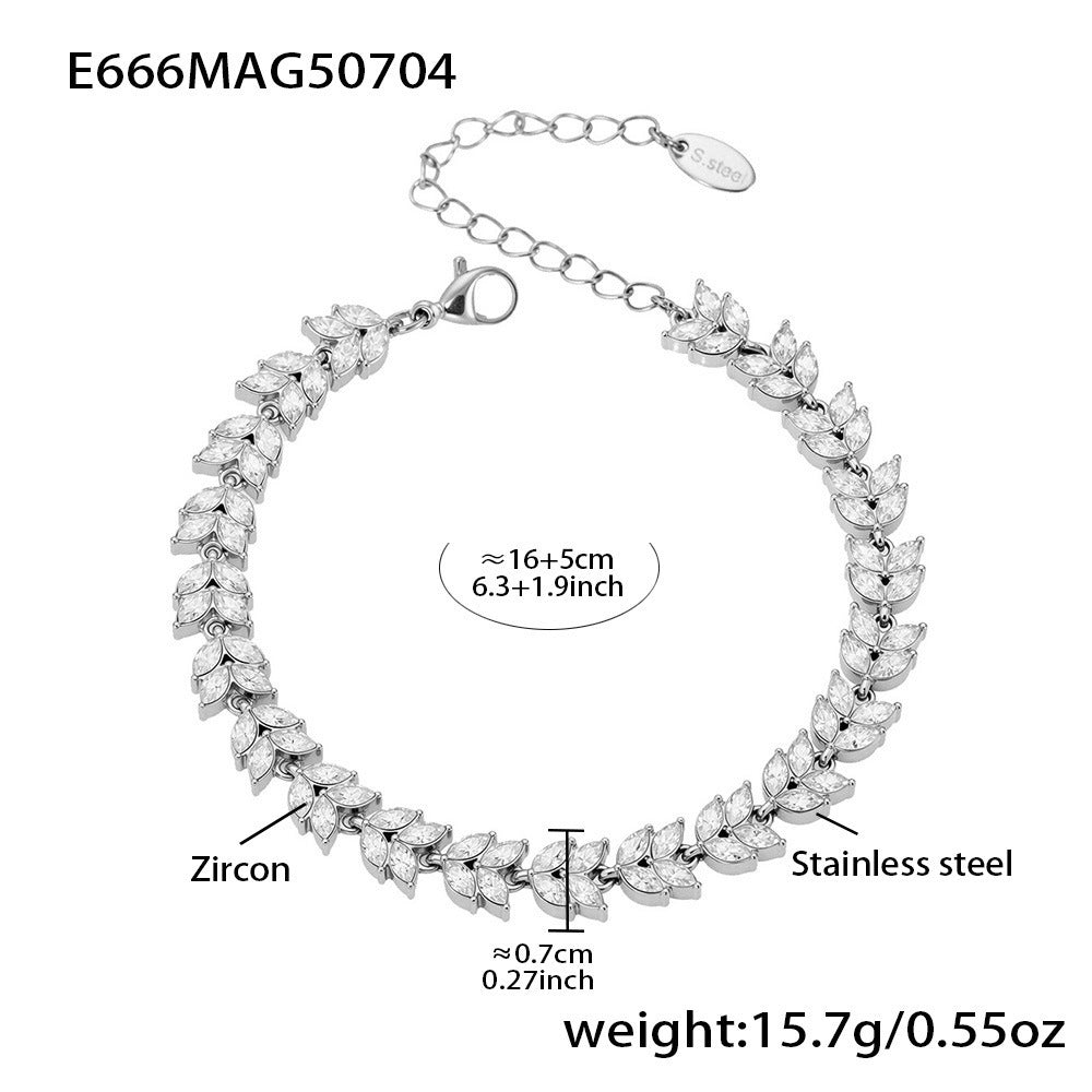 Planderful Everyday Zircon Four Leaf Stainless Bracelet Gift