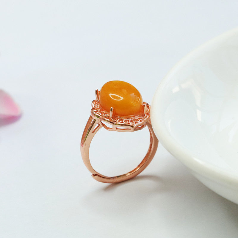 Amber Beeswax Sterling Silver Hollow Ring - Fortune's Favor Collection