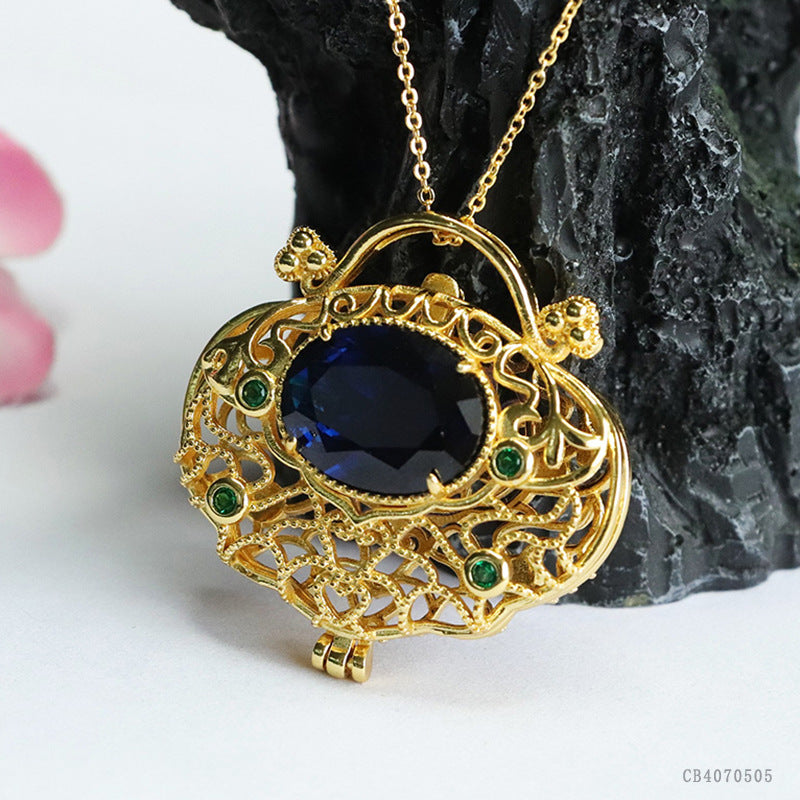 Lab-Grown Blue Spinel Openwork Handbag Pendant — No Chain
