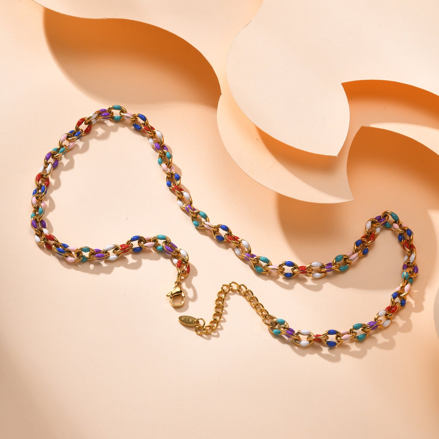 Stainless Steel Colored Epoxy Handmade Gold Chain Necklace Ladies