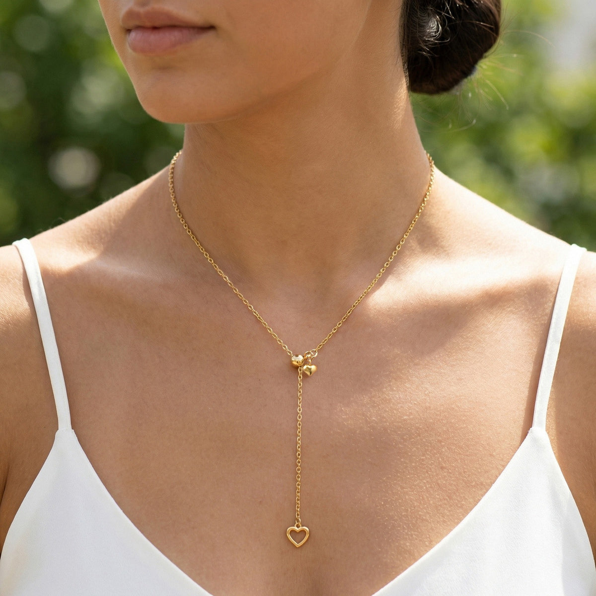 Adjustable Pull-Out Love Stainless Steel Slidable Heart-Shaped Y-Shaped Necklace