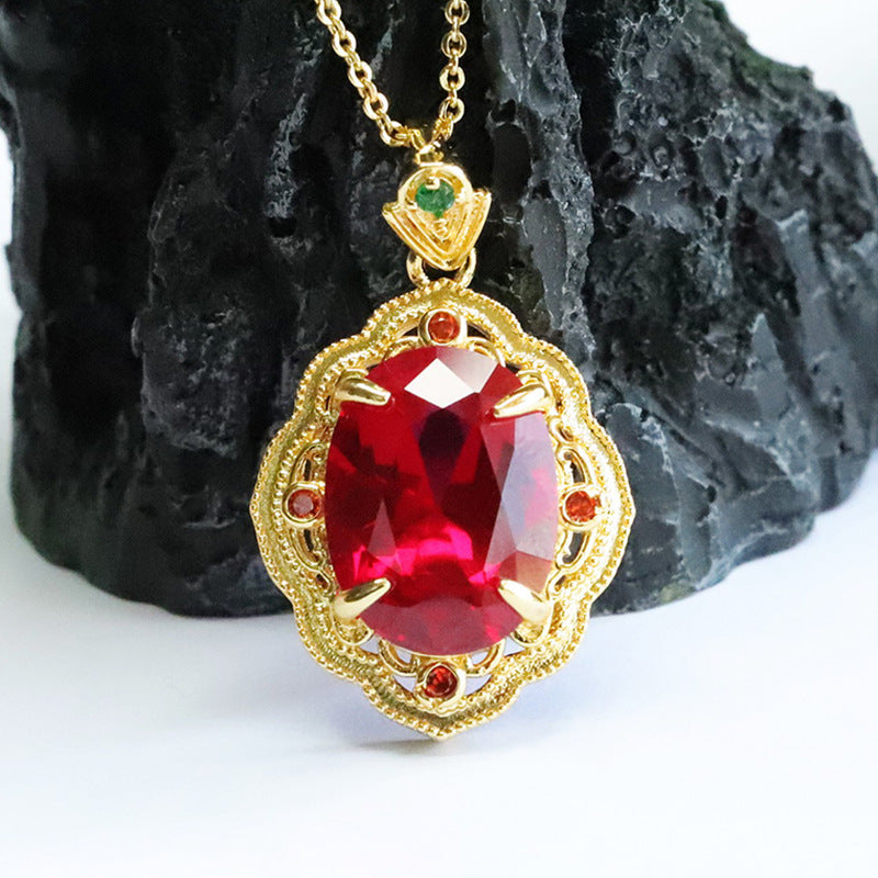 Lab-Grown Ruby Claw-Set Faceted Pendant — No Chain