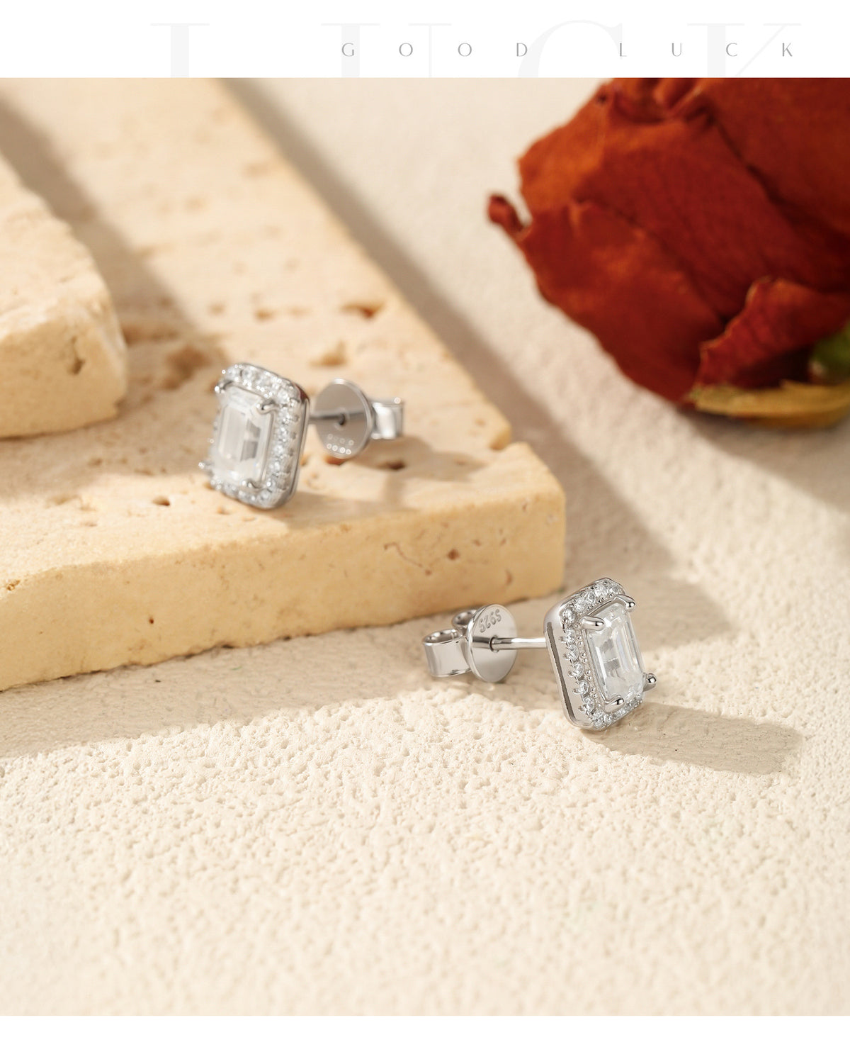 925 Sterling Silver Emerald-Cut Moissanite Stud Earrings