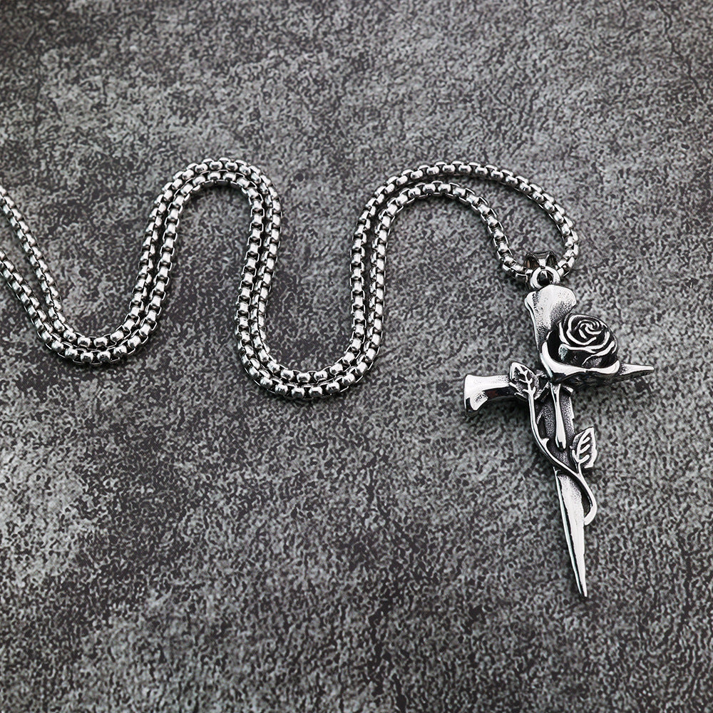 Titanium Steel Retro Snake Kiss Pendant Men's Hip Hop Necklace