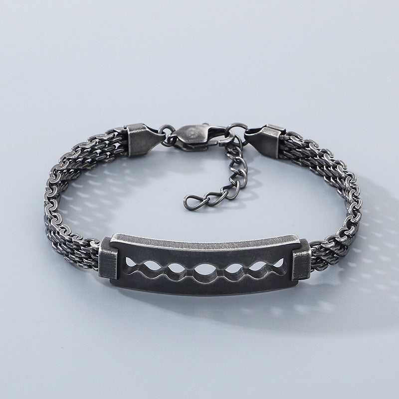 Men's Daily – Minimalist Woven Chain Curved Bar Blade Stainless Steel Bracelet Men