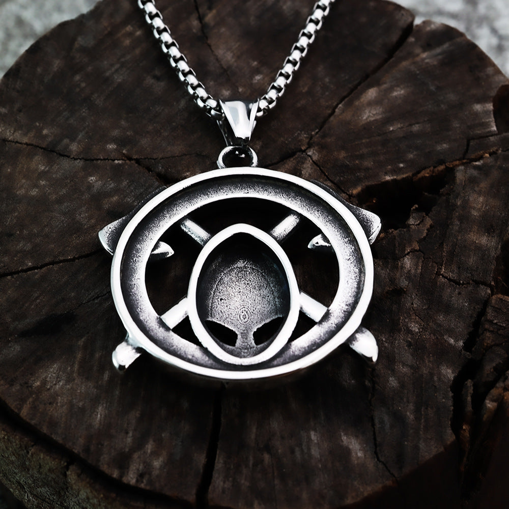 Nordic Viking Rune Double Axe Helmet Stainless Steel Pendant Necklace