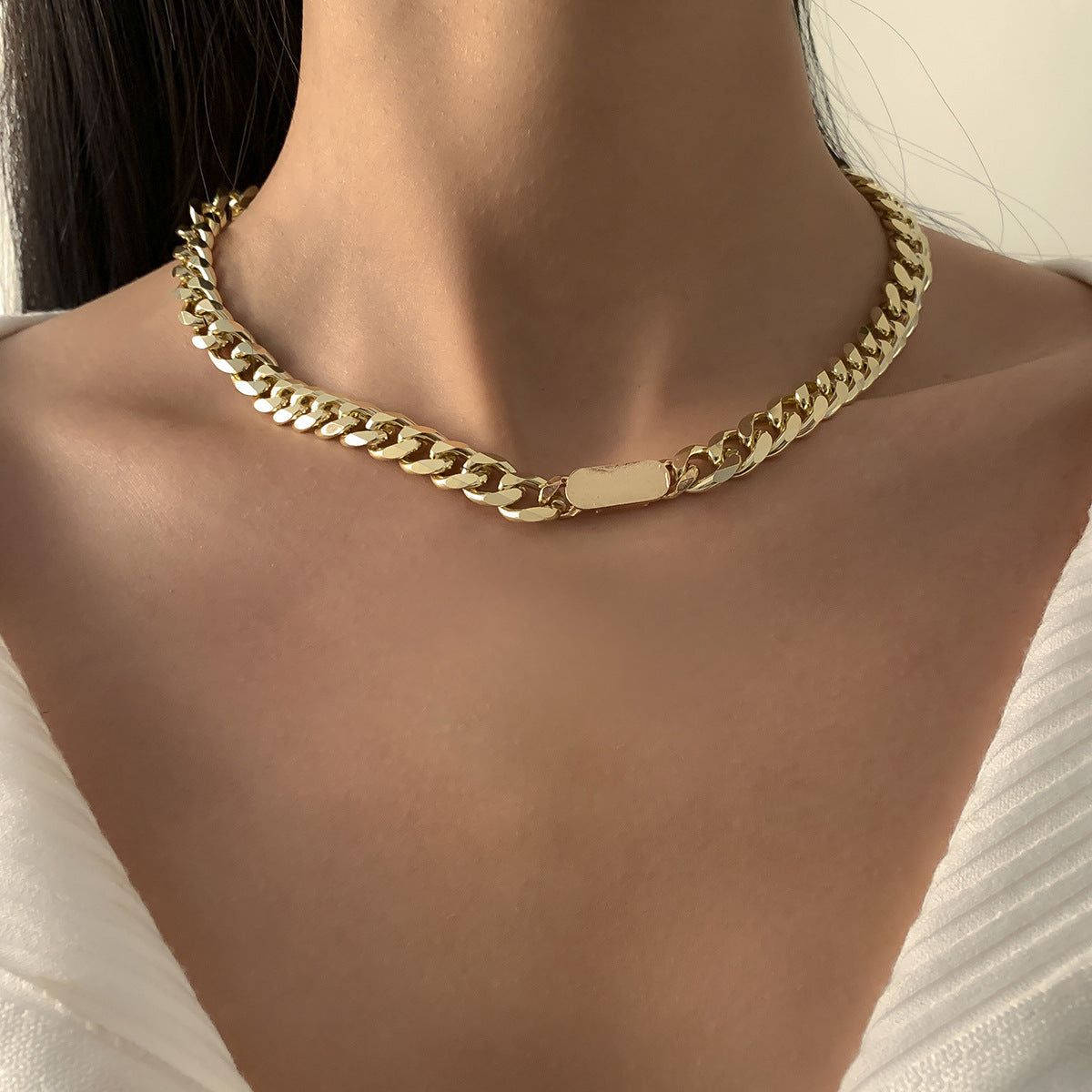 Planderful Metal Chain Necklace For Men Bold Geometric Hip Hop Statement Jewelry