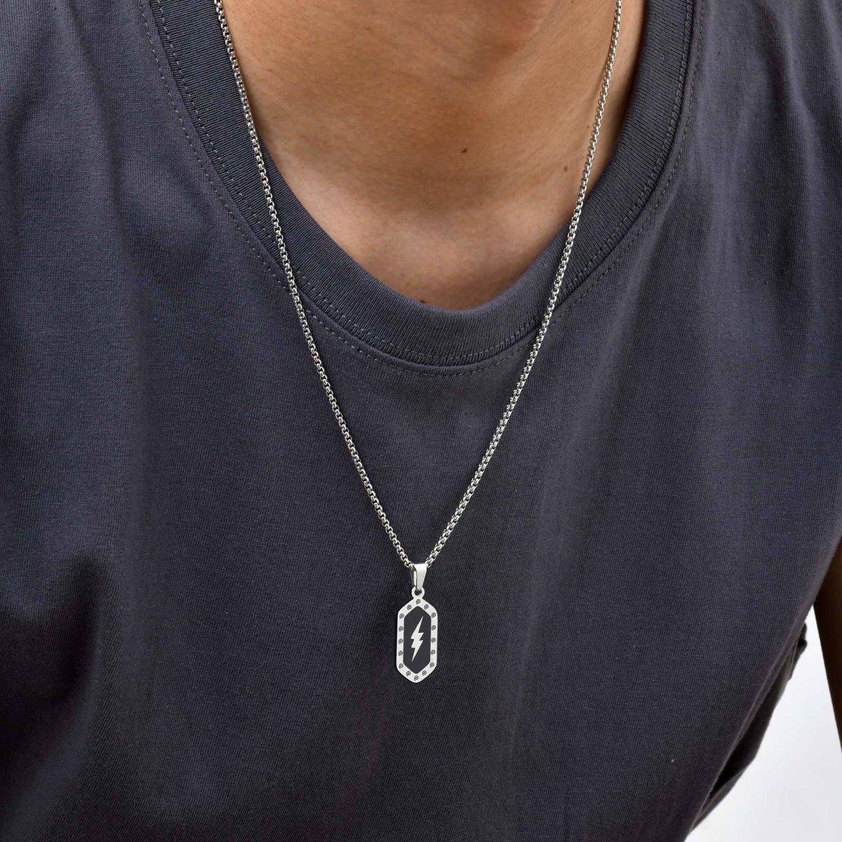Lightning Bolt Dog Tag Pendant — Chain Optional