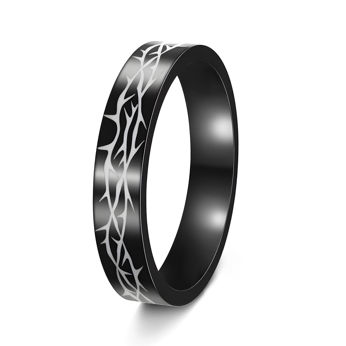 Planderful Stainless Steel Ring Laser Engraved Thorn Design Unisex Everyday Jewelry for Men and Women