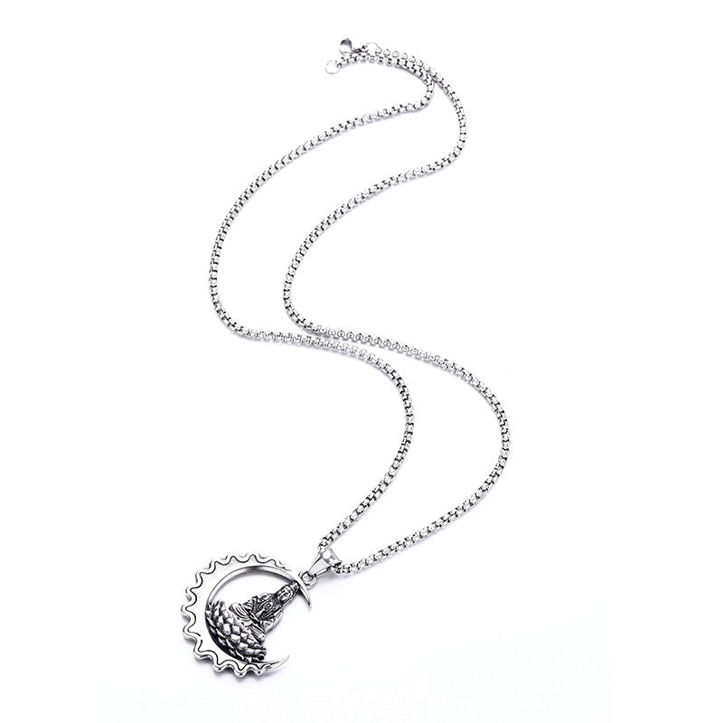 Buddhist Moon Stainless Steel Pendant Necklace