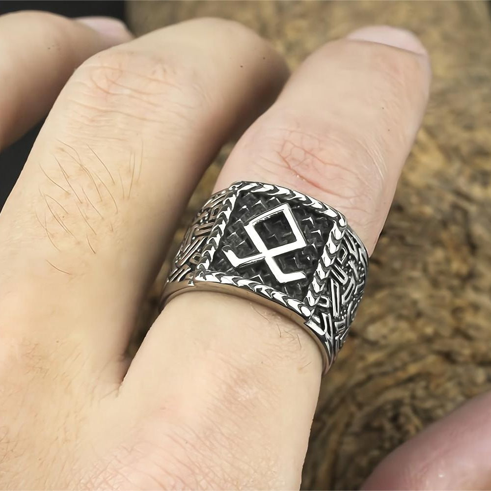 European and American Jewelry Wholesale Men's Titanium Steel Ring Viking Rune Design Rustproof for Men