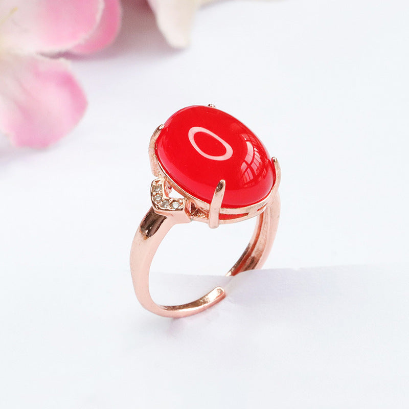 Palace Style Natural Pigeon Blood Red Agate Zircon Ring with Sterling Silver