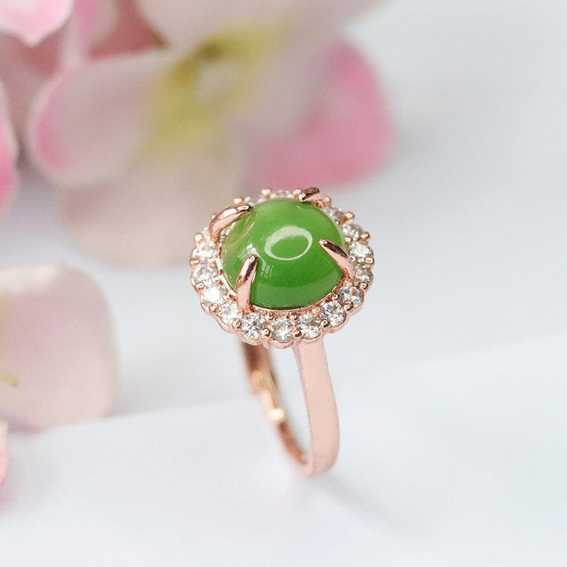 Hetian Jasper Zircon Halo Ring