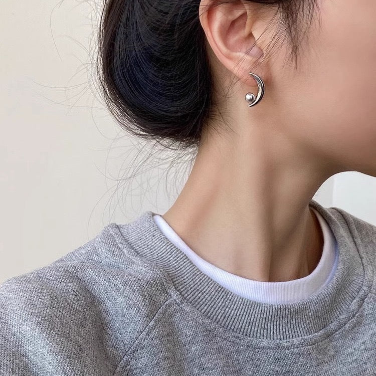 Minimalist Moon Pearl 925 Sterling Silver Women's Earrings