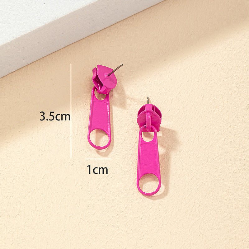 Zipper Earrings with a Pink Zip Spray Design and Color Blocking Fun