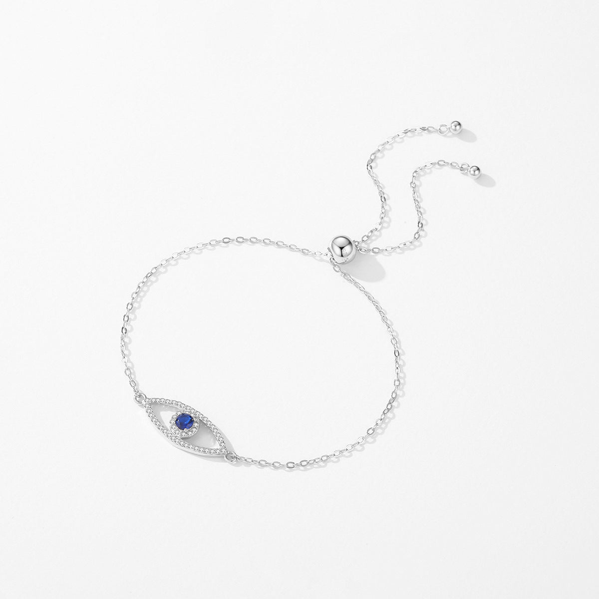 Sterling Silver Blue Eye Bracelet with Zircon Gems