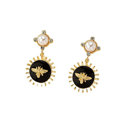 Vintage Bee Drop Earrings with Metal Glaze Accent - Wholesale Statement Jewelry