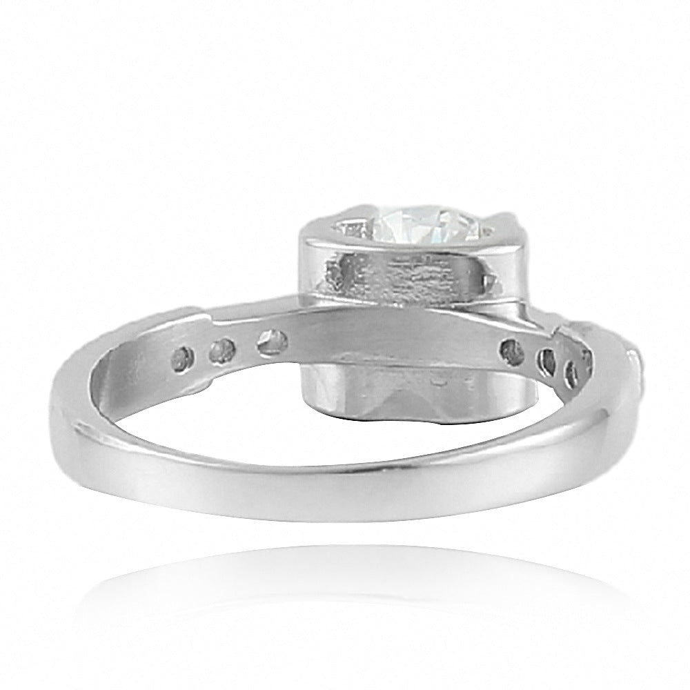 Fashionable Titanium Steel Ring with White Stone Inlay - Unique Gift for Her