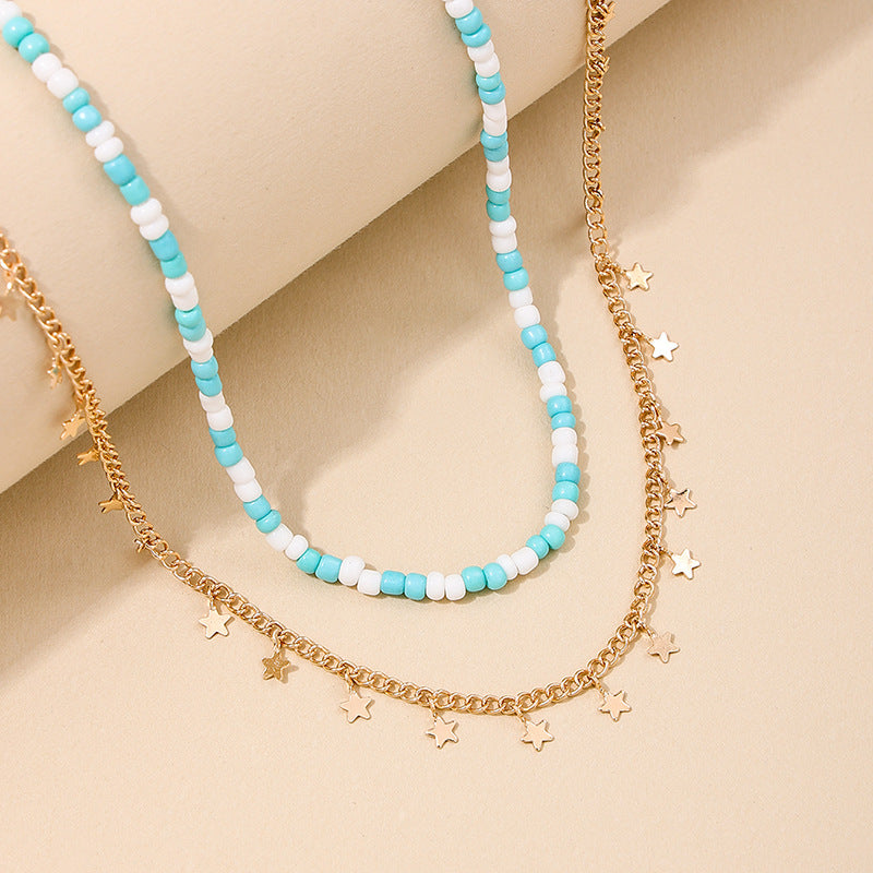 Elegant Double Layered Beaded Stars Necklace from Vienna Verve Collection