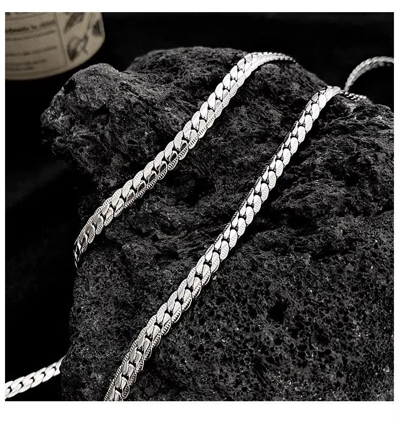 Planderful Jewelry Titanium Steel Embossed Cuban Necklace For Men Steel Link Chain