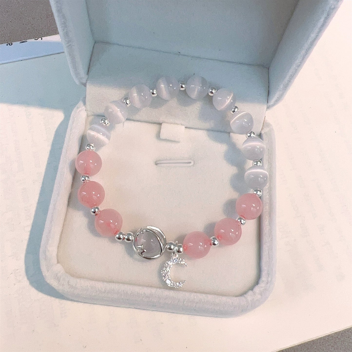 Pink Opal Bracelet with Sterling Silver Beads