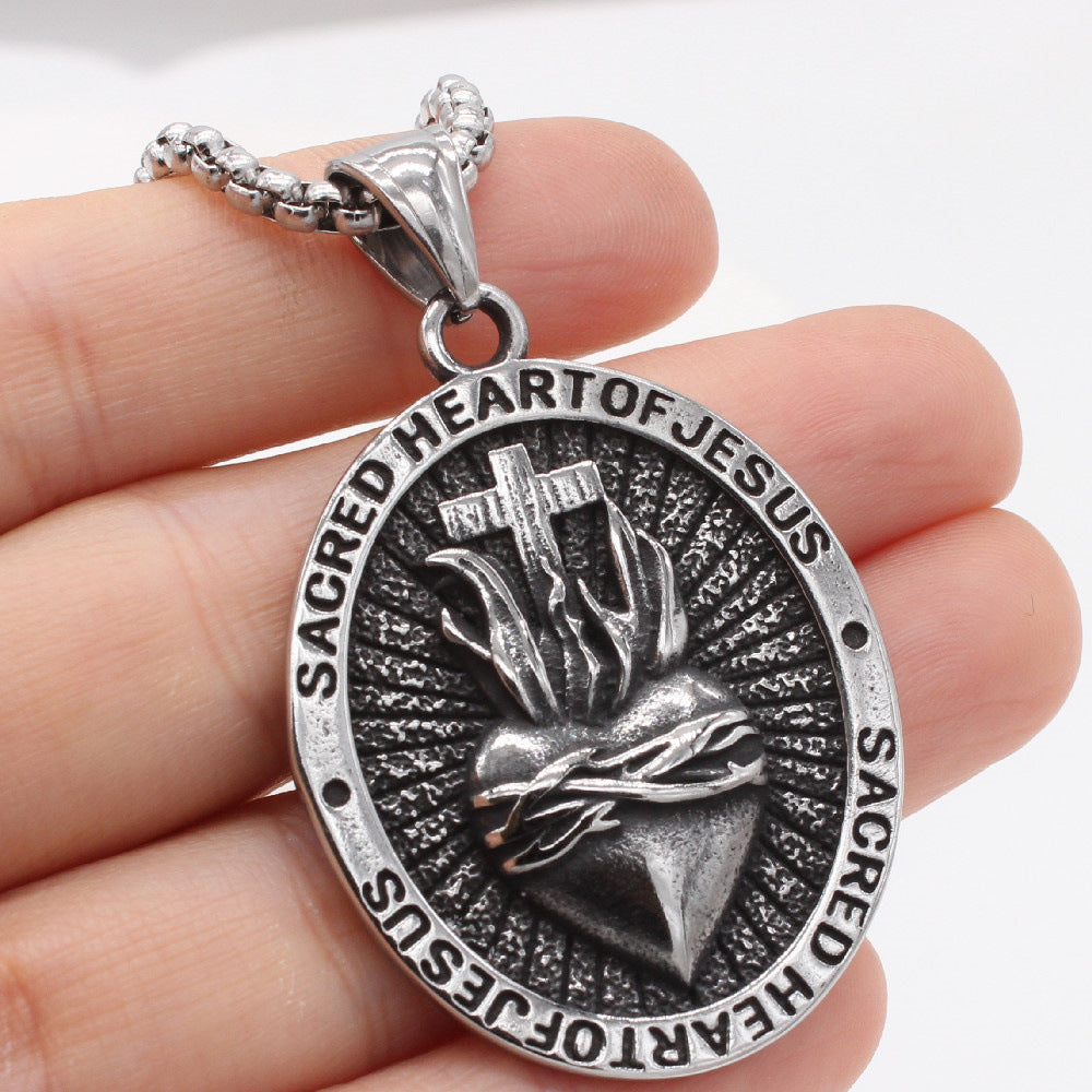 Titanium Steel Heart Cross Pendant Necklace For Men And Women Planderful Genie Unisex Jewelry Protective Statement
