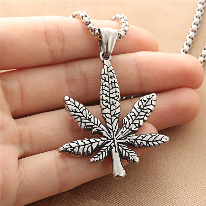 Titanium Steel Large Maple Leaf Pendant Personalized Necklace