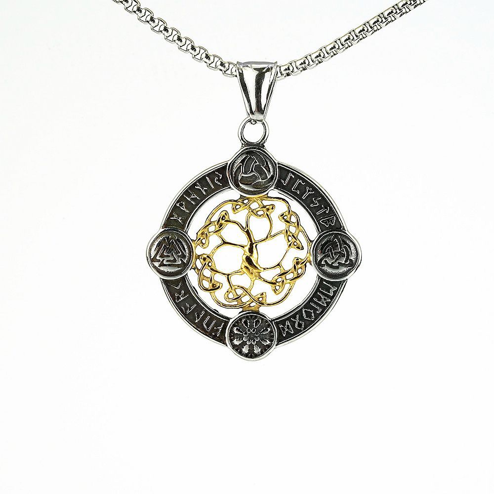 Vintage Nordic Men's Stainless Steel Viking Rune Pendant