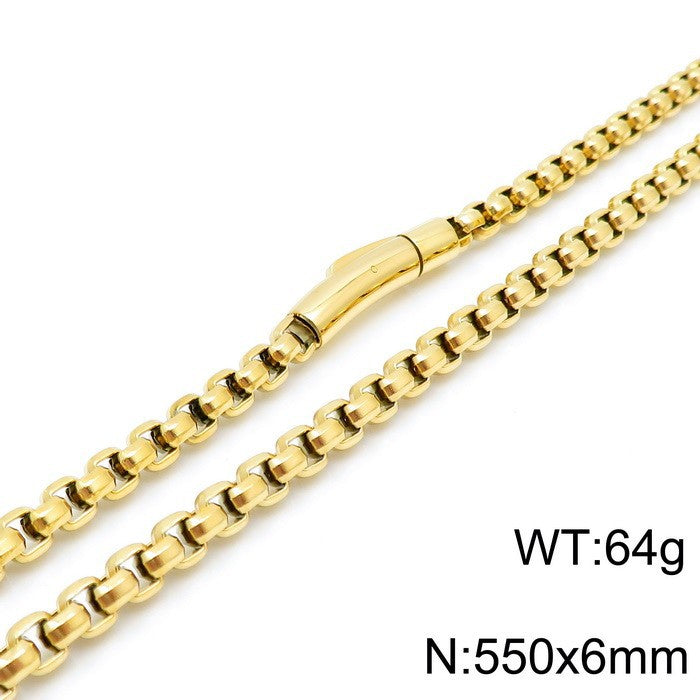 And Plain Chain Necklace, Style Rock Retro Square Pearl Chain Magnetic Buckle Titanium