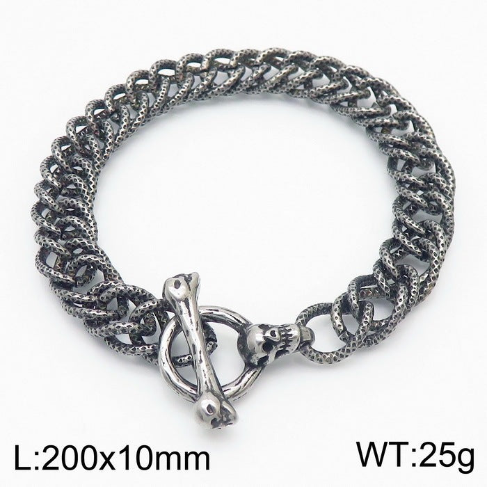 Punk Dark Wind Titanium Steel Bone Ot Buckle Bracelet – & Antique Unisex