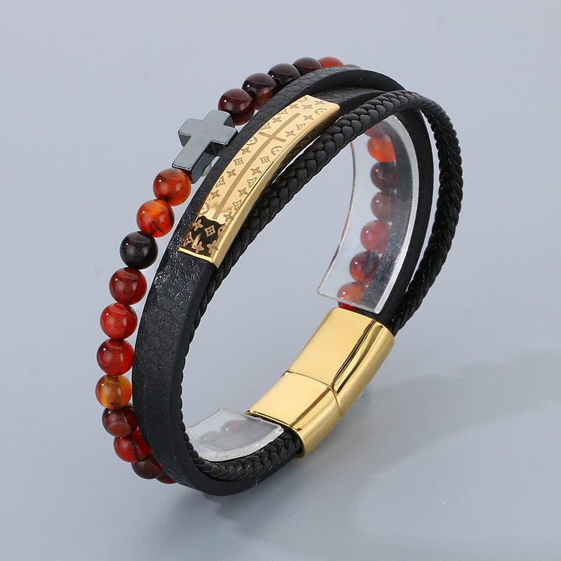 Planderful Men's Titanium Steel Cross Braided Rope Bracelet