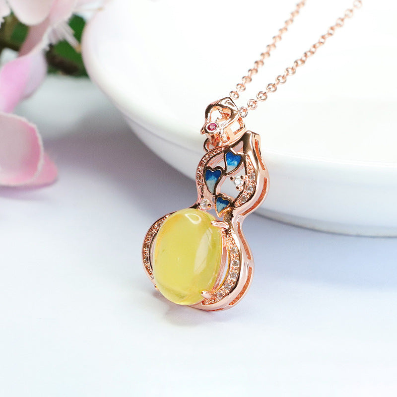 Enamelled Beeswax Gourd Pendant Love Necklace for Women