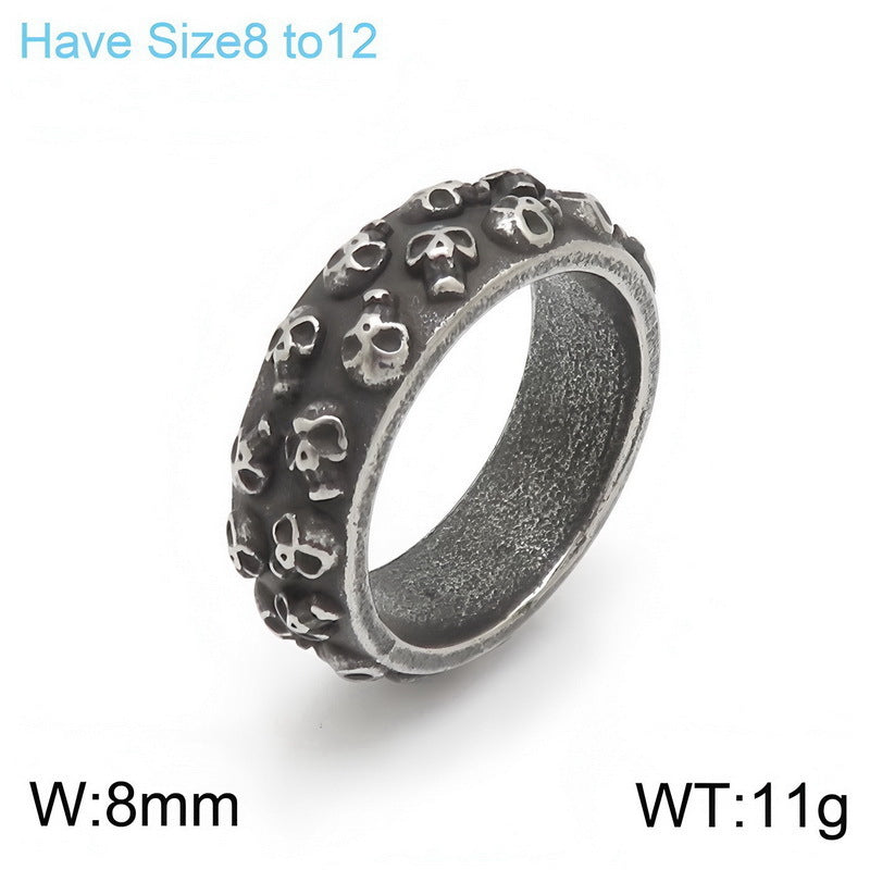 Halloween Diablo Double Row Little Skull Ring Old Gothic Ghost Head Stainless Steel