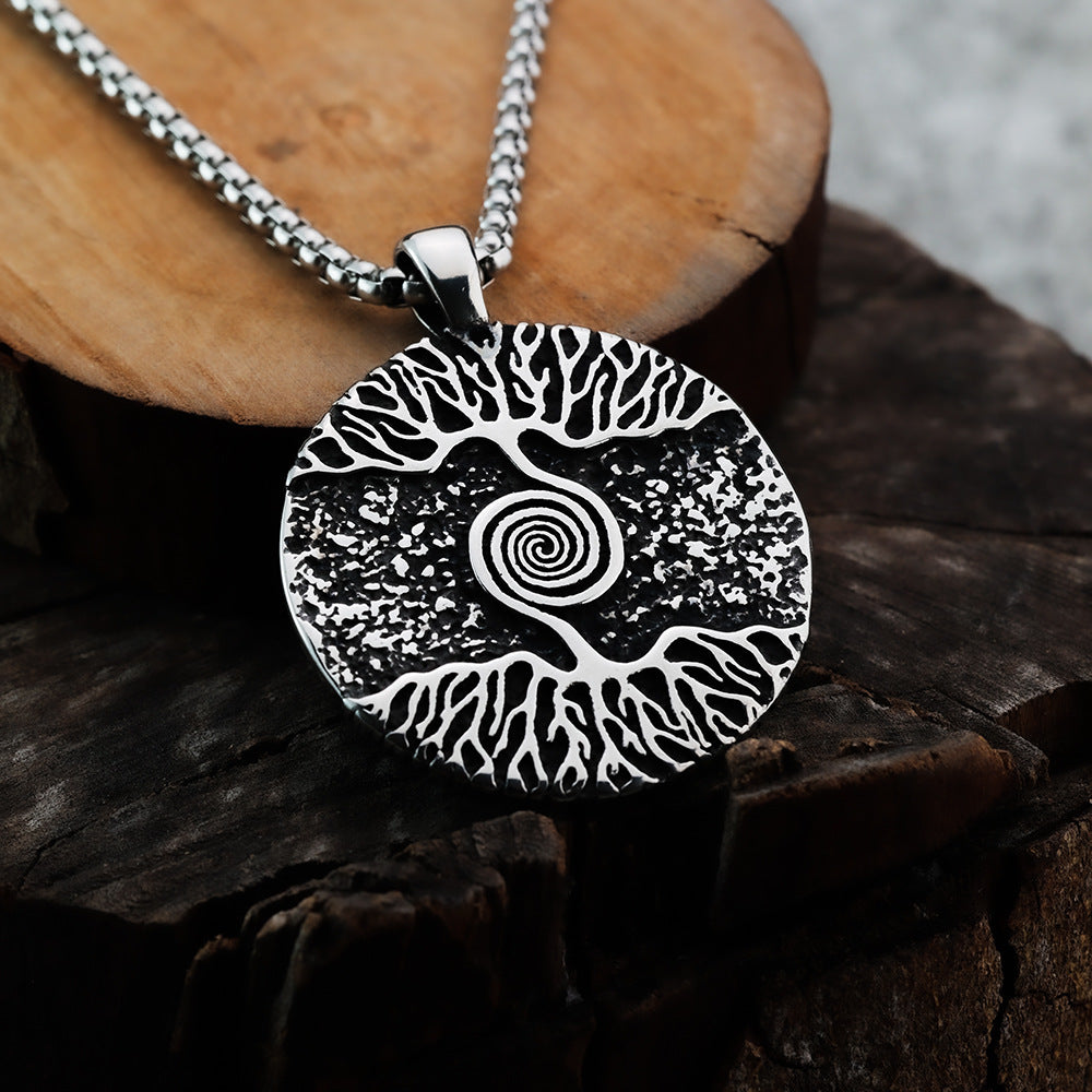 European And American Retro World Tree Titanium Steel Pendant Necklace