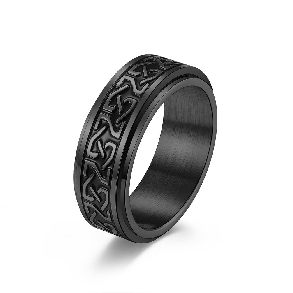 European And American Retro Vikings Celtic Knot Titanium Steel Rotating Ring For Anxiety Relief