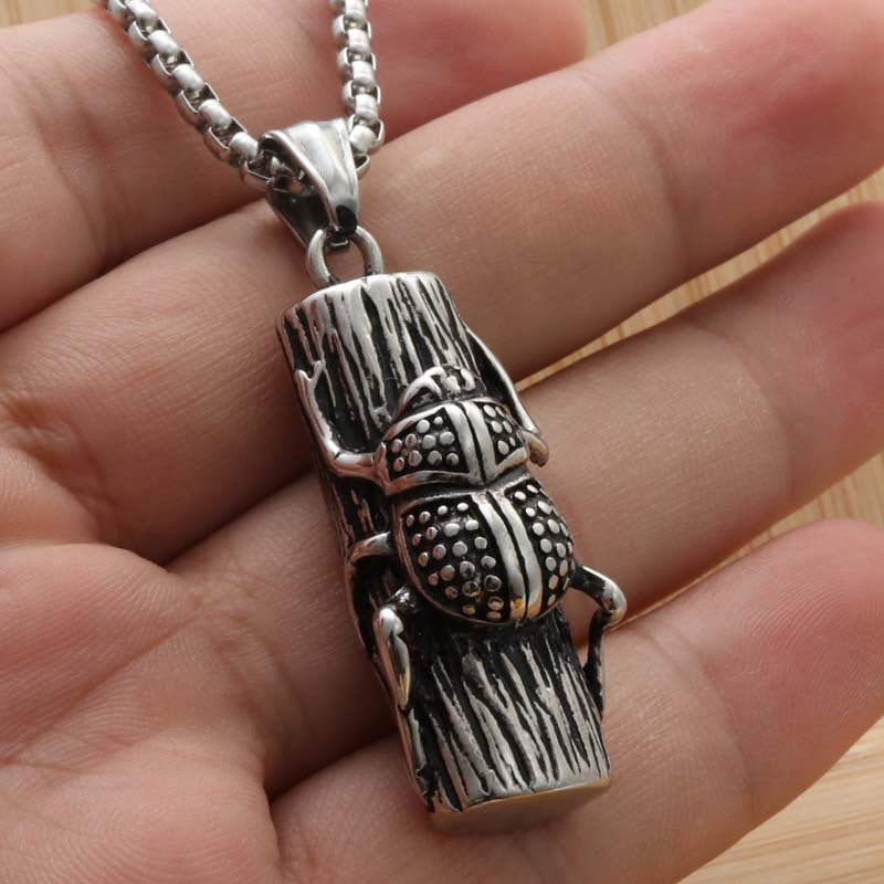 Personalized Titanium Steel Ladybug Tree Pendant - Vintage Punk Beetle Necklace for Men by Planderful
