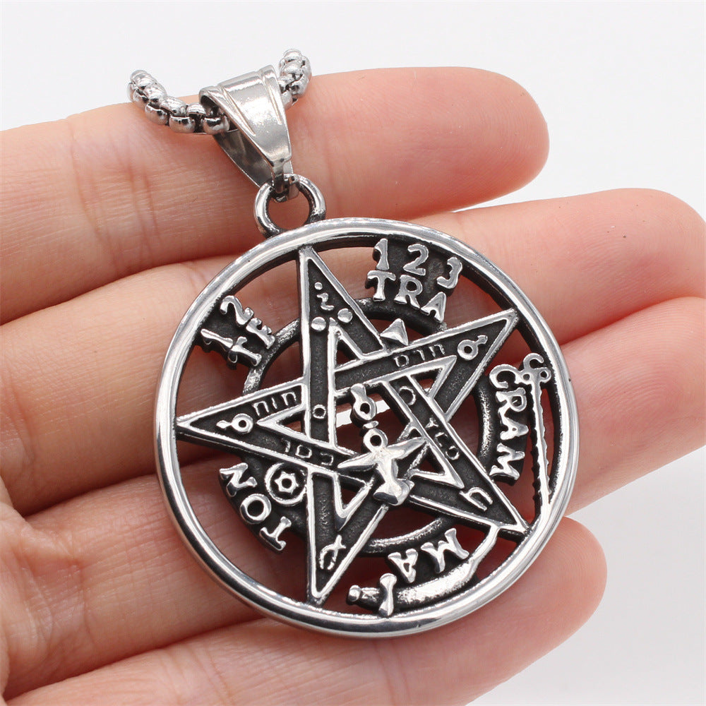 Titanium Steel Solomon Pentagram Pendant for Men - Stylish Stainless Steel Jewelry