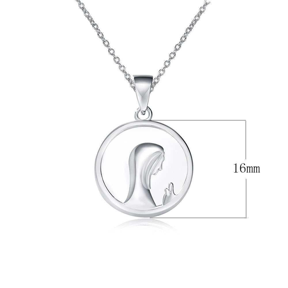 S925 Silver Natural White Shell Religious Prayer Necklace Virgin Mary Portrait Pendant