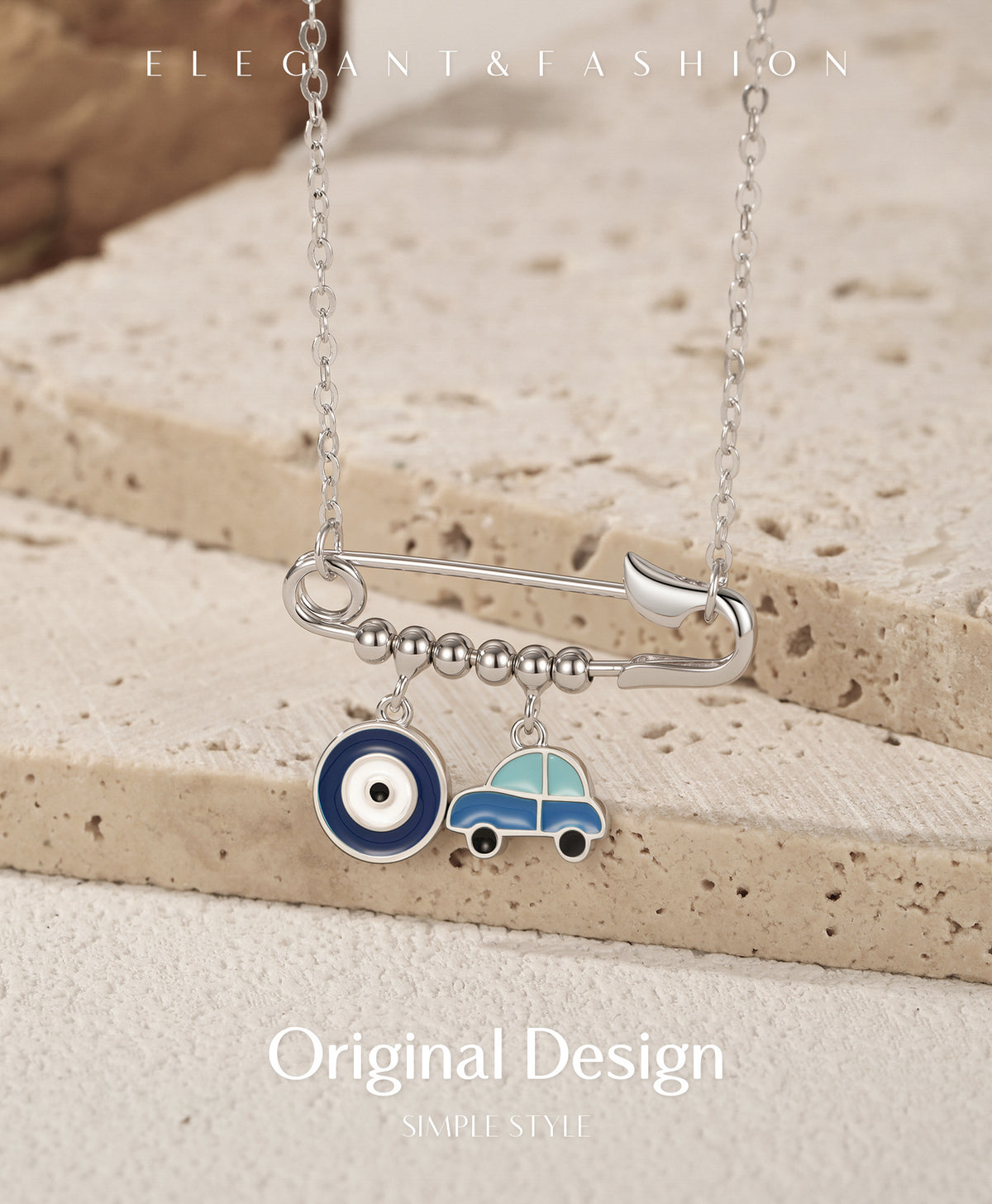 925 Sterling Silver Ghost Eye Paperclip Necklace