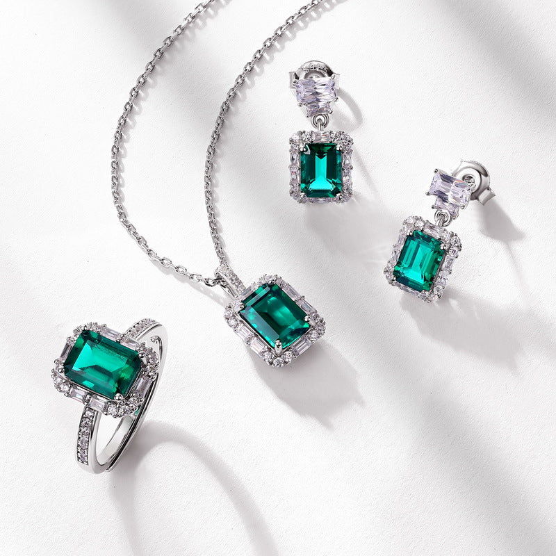 S925 Sterling Silver Lab-Grown Emerald Pendant Necklace