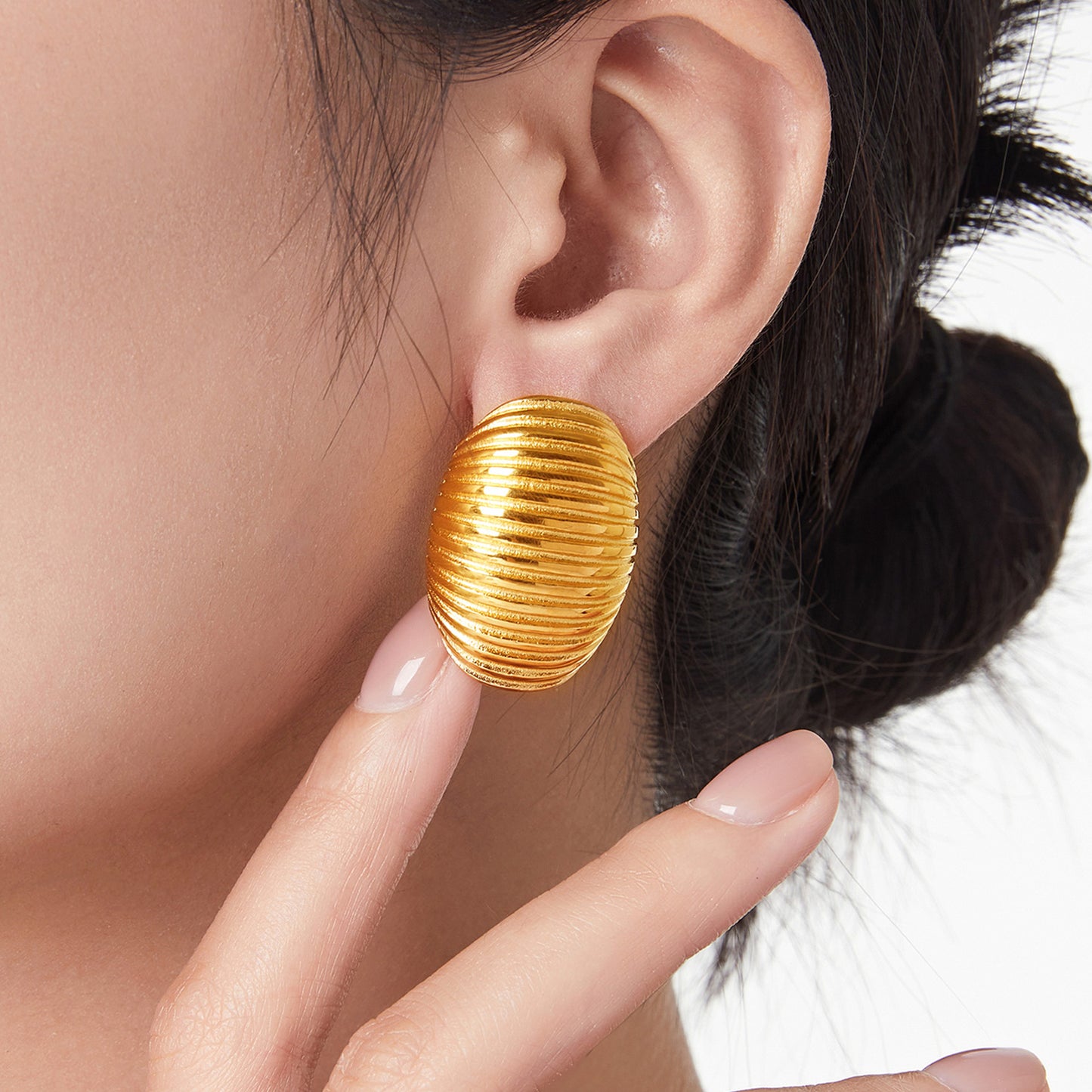Elegant Titanium Steel Gold-Plated Stud Earrings with Multi-Layer Texture