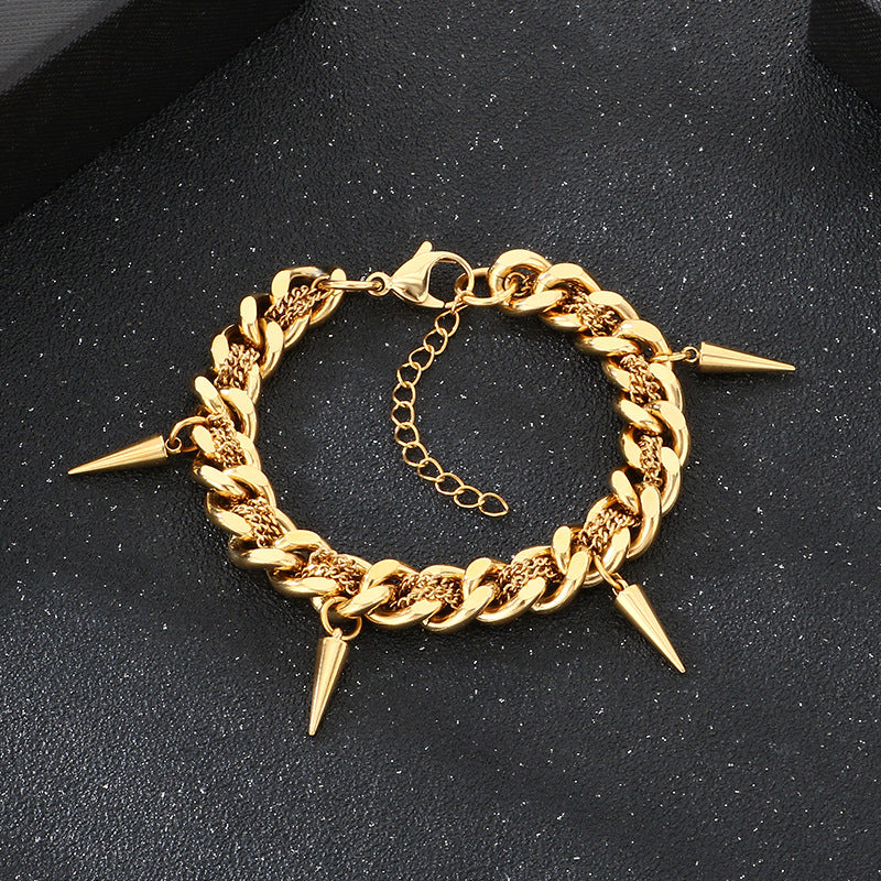 Rock Laminated Cuban Chain – Hip Hop Rivets With Extension Chain Titanium Steel Men's Bracelet