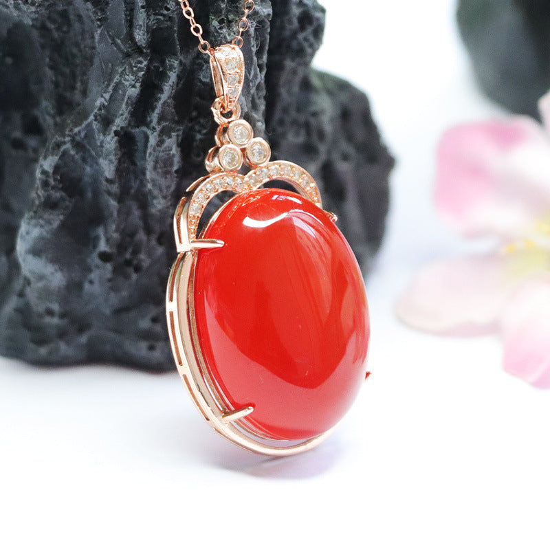 Rose Gold Necklace with Natural Oval Southern Red Agate Pendant