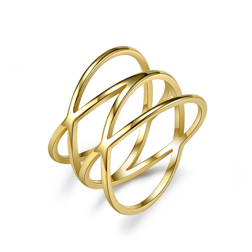 Amazon Titanium Steel Double Cross Hollow Women's Ring Wholesale