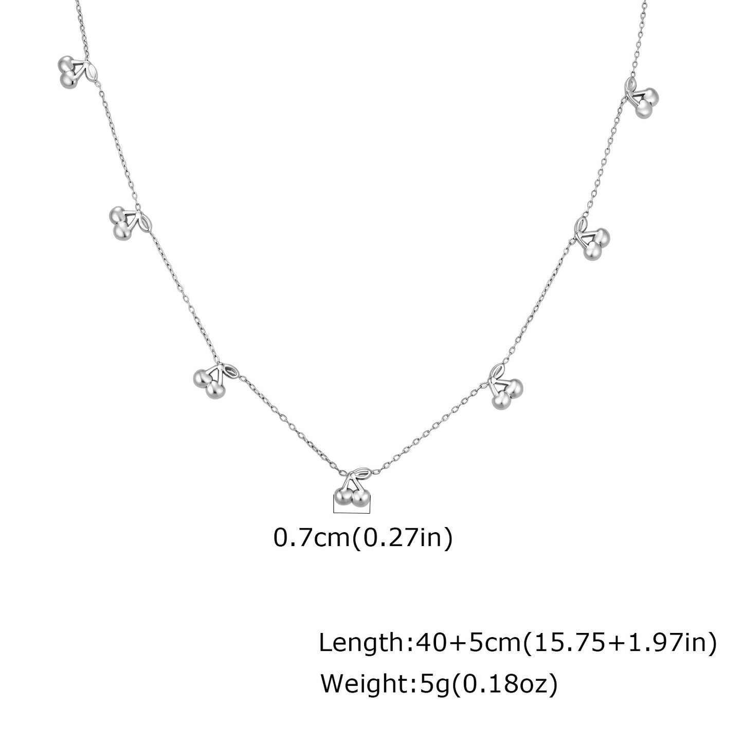 Girls Sweet & Delicate Clavicle Chain Stainless Steel Flat Cross Chain 3 Cherry Necklace