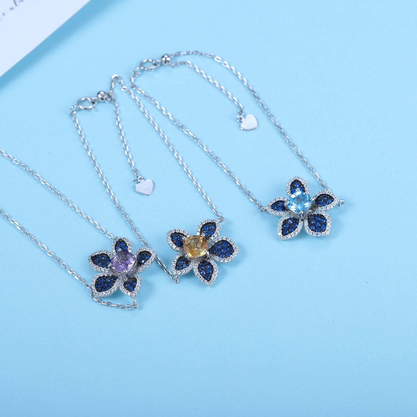 Flower Cushion Cut Natural Gemstone Silver Bracelet