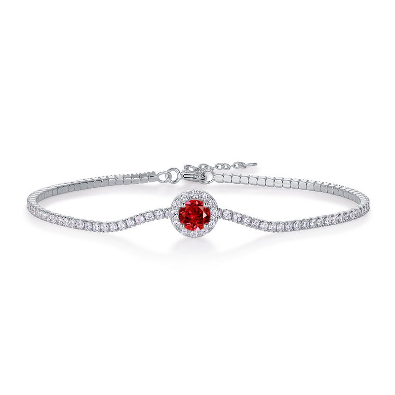 S925 Sterling Silver Lab-Grown Gemstone Round Bracelet