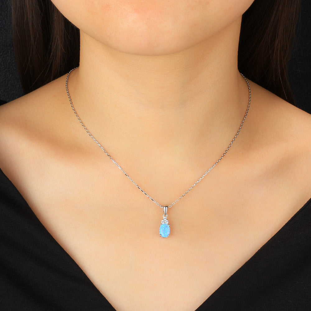 Planderful Jewelry Sterling Silver Opal Necklace With Zircon Accents For Everyday Elegance