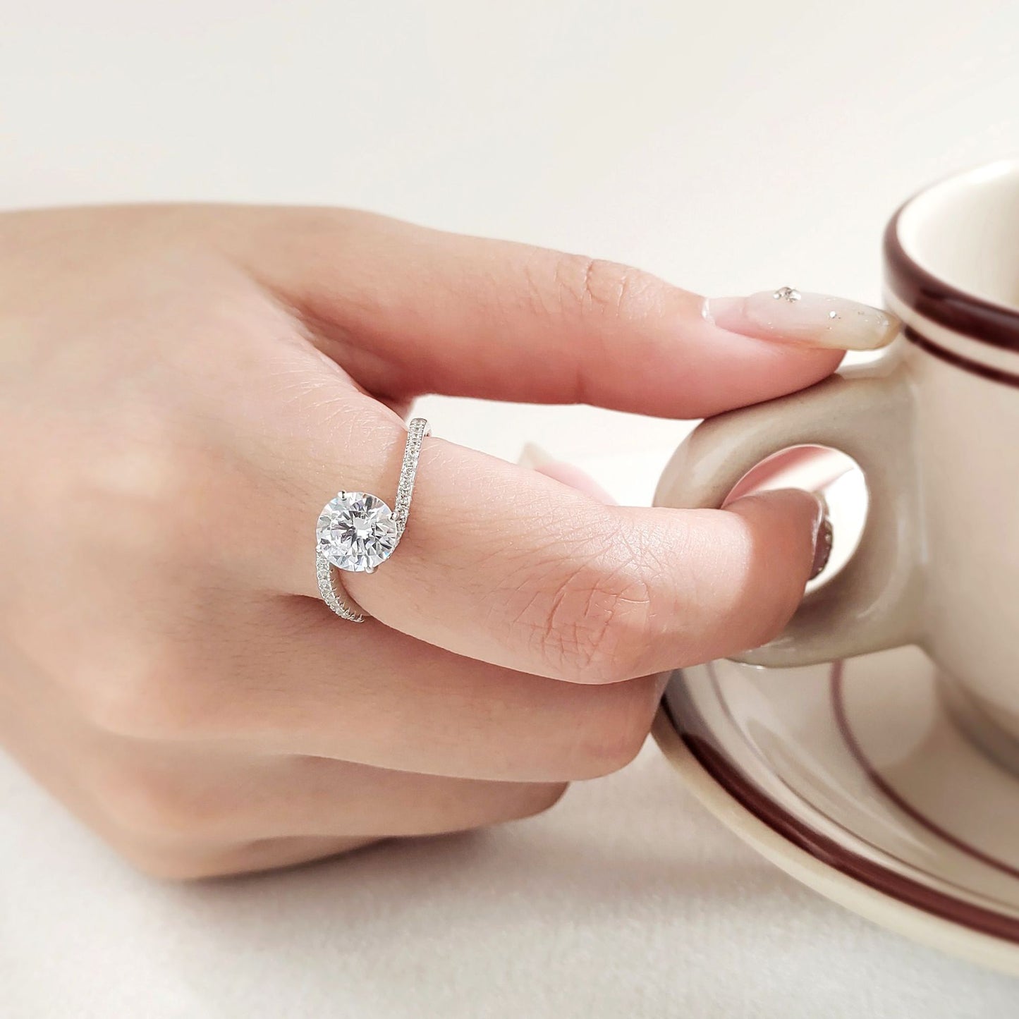 Planderful Sterling Silver Zircon Ring Set 7x7mm European American Style Elegant Gift for Her