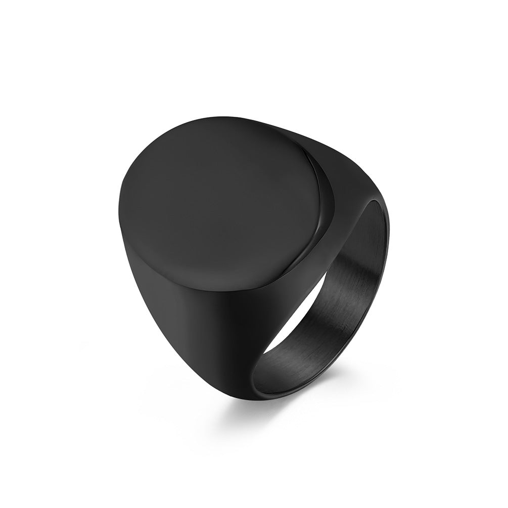 Simple Large Glossy Seal Titanium Steel Ring for Men
